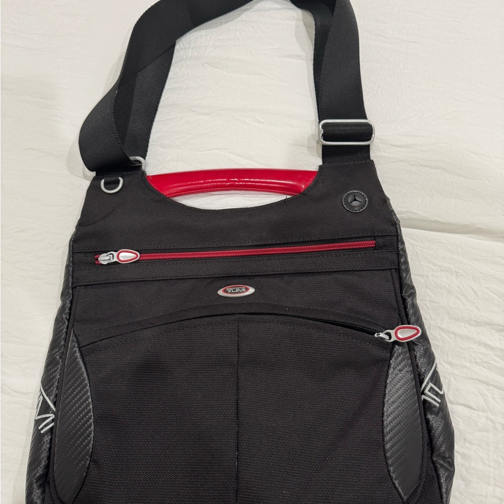 Tumi Black and Red Messenger Bag